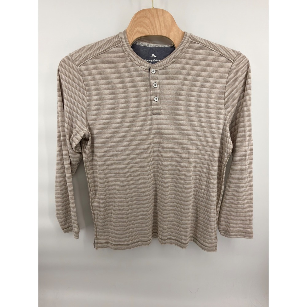 Tommy Bahama Men's L/G Striped Long Sleeve Henley NWT Organic Cotton Blend